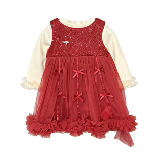 唯暖童装女童连衣裙宝宝公主裙子2026新款冬装洋气红色新年服套装