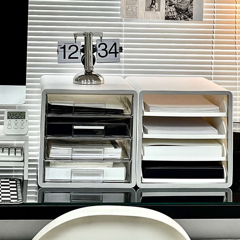 桌面文件收纳架办公室工位抽屉式A4纸多层收纳盒桌上大容量置物架