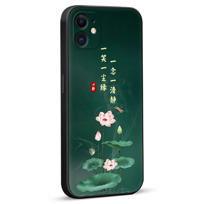 彧玺适用于iPhone12手机壳液态硅胶 苹果12国风镜头全包 保护套 a2172文字彩绘软壳a2402蒲公英a2403荷花 a24