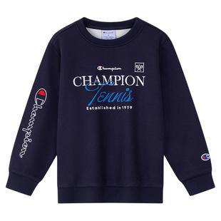 Champion冠军男女童红色网球风刺绣圆领加绒卫衣外套春季