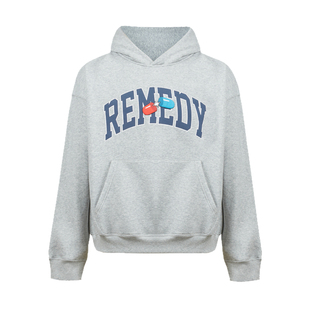 Remedy 美式街头休闲风字母印花连帽卫衣男女情侣款宽松上衣外套