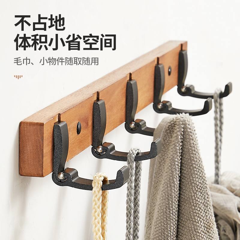黑胡桃挂钩排钩衣钩卫生间免墙上挂衣架打孔壁挂木头挂衣钩后门钩