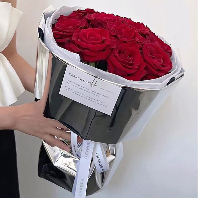 镜面亮光包装纸艺术纸防水金属花锡纸包铝箔鲜花银色反光花束纸纸