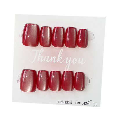穿戴美甲穿戴甲猫眼短款2025新款指甲贴法式半手工手工秋冬红色