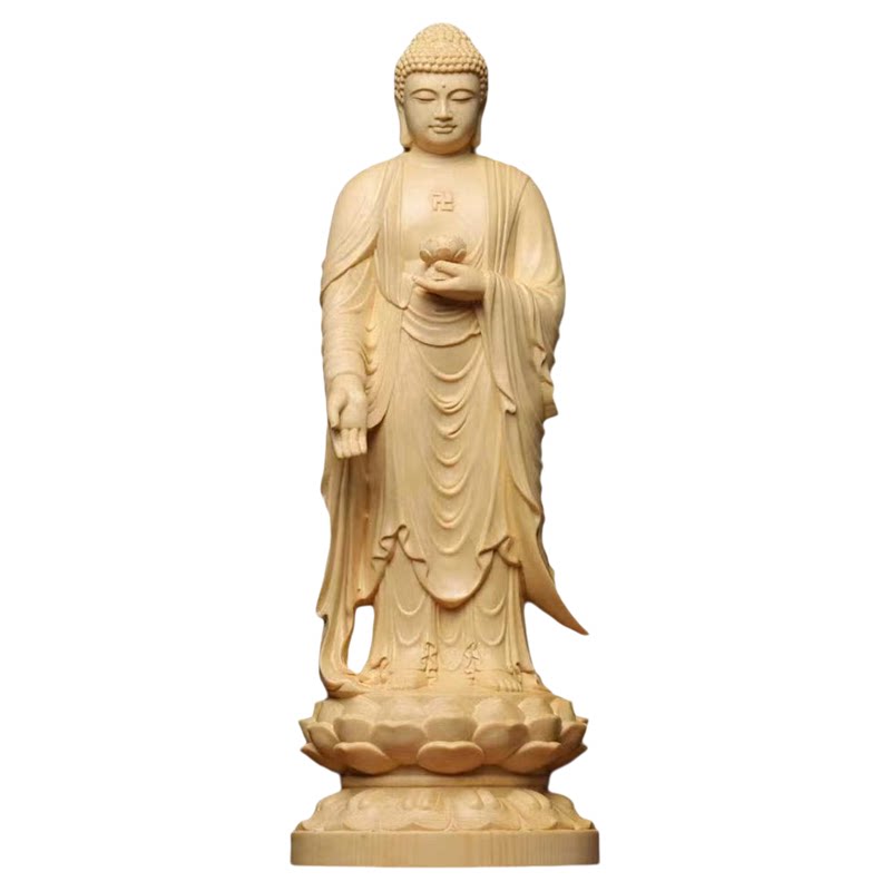 实木大日如来佛祖原木雕刻佛像木雕桧木佛陀摆件玄关家用供奉30cm