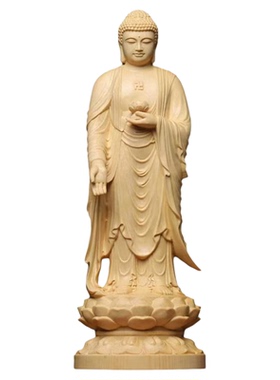 实木大日如来佛祖原木雕刻佛像木雕桧木佛陀摆件玄关家用供奉30cm
