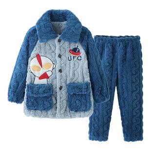 2025儿童珊瑚绒睡衣秋冬季男童冬季加厚家居服男孩法兰绒加绒冬款