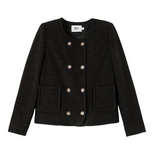 晚白2025年冬新款时尚复古轻奢风正肩利落气质羊毛夹棉外套女