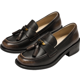 73hours女鞋伦敦游记春秋季新款英伦风流苏小皮鞋厚底乐福鞋女