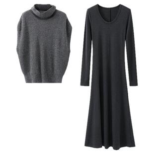 夕蒙2025新款冬季韩系气质裙子独特漂亮巨好看修身深灰色连衣裙女