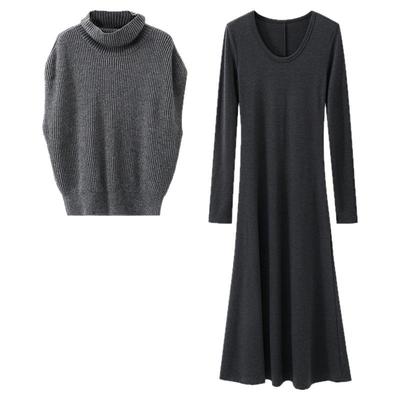 夕蒙2025新款冬季韩系气质裙子独特漂亮巨好看修身深灰色连衣裙女