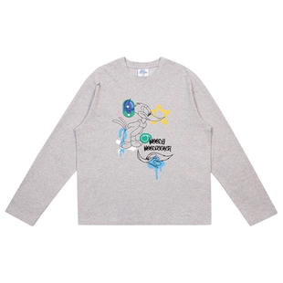 【啄木鸟伍迪联名】BEASTER破洞磨损图案长袖T恤女潮流百搭夏上衣