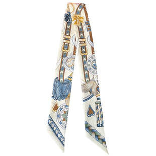 新款twill真丝飘带丝巾小长条细窄双面绑头发带春夏装饰包包绑带H