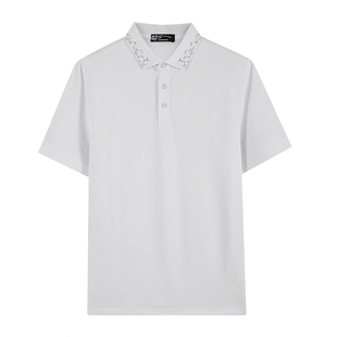 ANDREW MACKENZIE意大利男装夏季休闲简约复古花纹Polo领T恤 白色