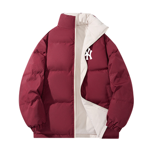 奥莱联名两面穿填充白鸭绒羽绒服红色喜庆冬季立领男士保暖宽松潮