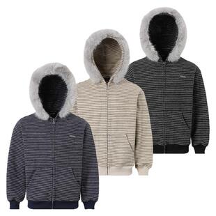 INSstudios 国潮美式「绒感条纹毛领连帽卫衣」宽松加绒开衫外套