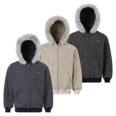 INSstudios绒感条纹毛领连帽卫衣