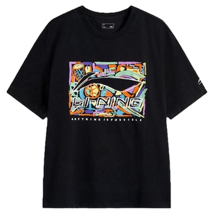 李宁短袖女2026夏季潮流元素透气复古黑色棉感圆领T恤休闲运动T恤