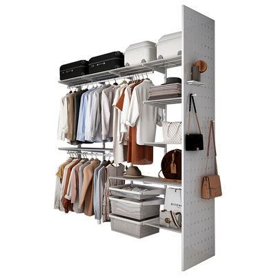 美达斯定制金属衣柜洞洞板侧墙置物架隔断实木折叠门吊轨移门衣柜