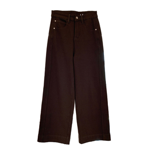 秋栗裤！四面弹加绒双侧线美拉德直筒牛仔裤女秋冬新款窄版阔腿裤