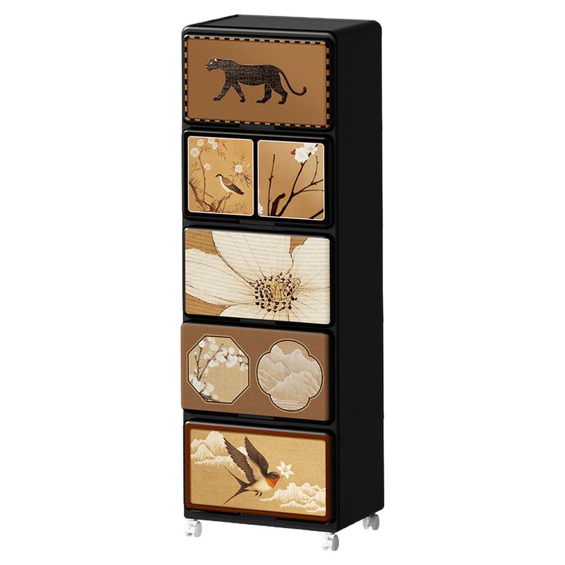 中古风收纳柜可移动抽屉式五斗柜家用多层床头柜桌下夹缝储物柜子