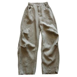 日系慵懒松弛感裤子女款夏薄款休闲弯刀裤高级感宽松显瘦亚麻长裤