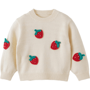 马克珍妮女童甜趣草莓绞花毛衣 宝宝针织衫2025年秋冬新款551901