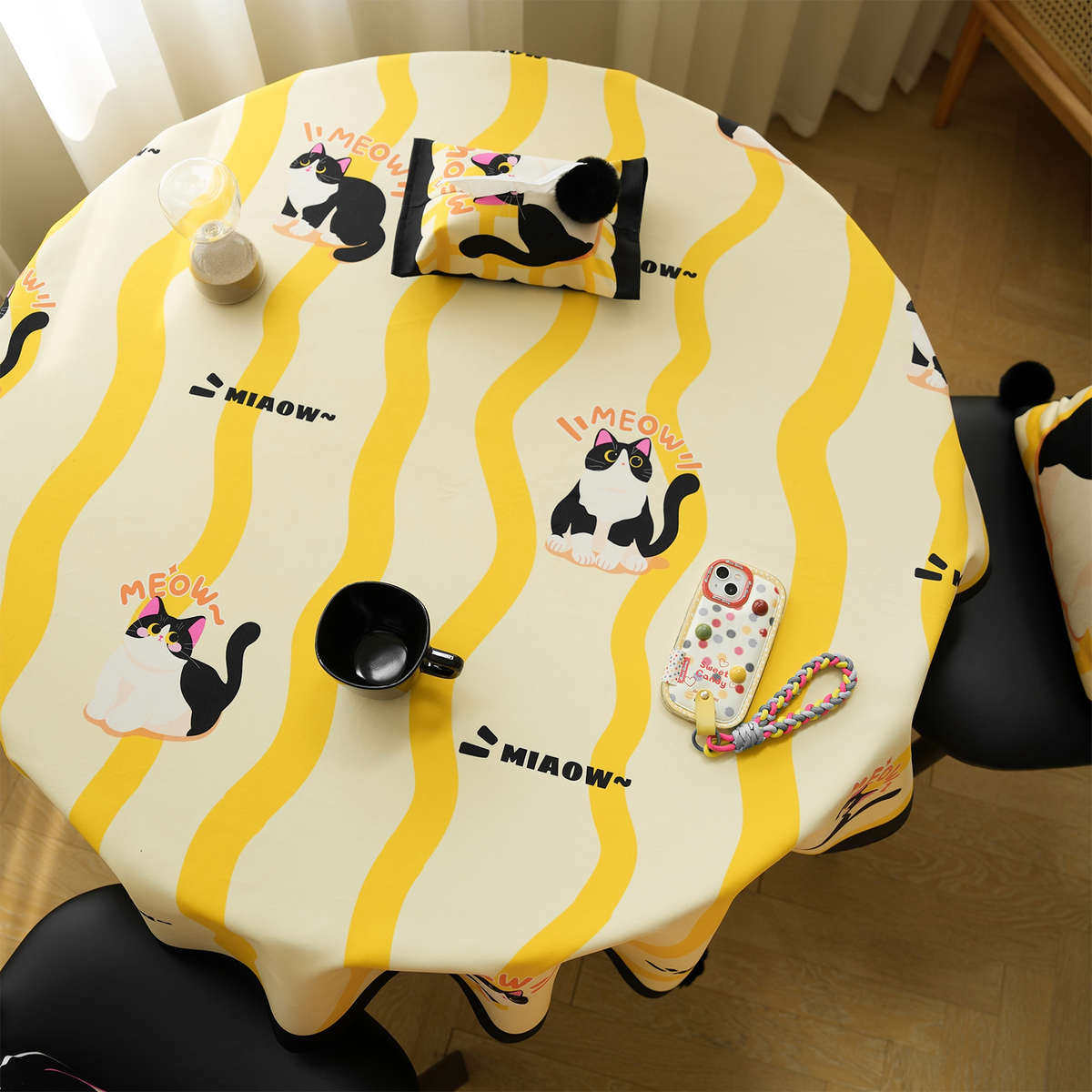 灰熊 X 叫我法师 可爱啊猫餐桌布轻奢桌布免洗防油防水桌面保护垫