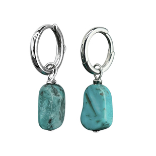 黑骨BLACKBONE中性藏族纯手工耳环蓝绿松石925纯银个性耳坠男女款