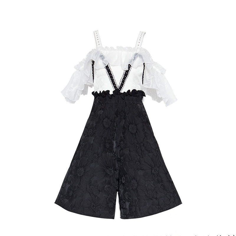 CHICCO MAO 2025年夏季新款巴洛克浮雕花拼接钉珠小黑裙连体裤裙