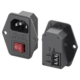 安全型 左右耳连体10A品字电源插座三合一带灯开关保险丝插头充电