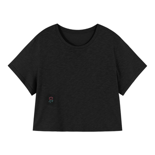 AR「softnotes」竹节纱短袖t恤黑色上衣女装夏季家居服宽松慵懒风