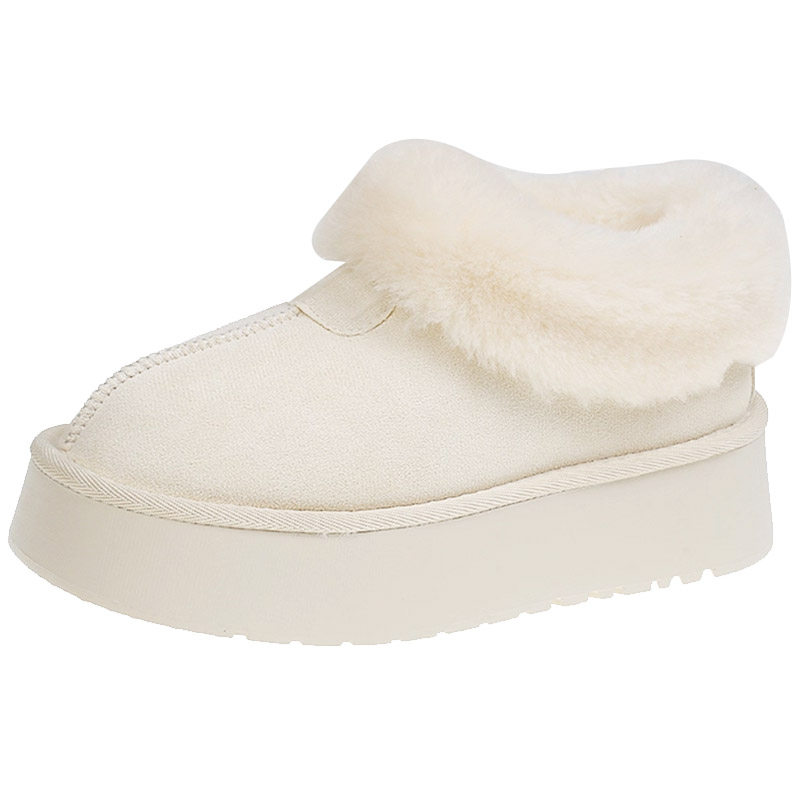 白色厚底皮毛一体保暖雪地靴子女鞋2025新款秋冬季加绒加厚毛毛鞋