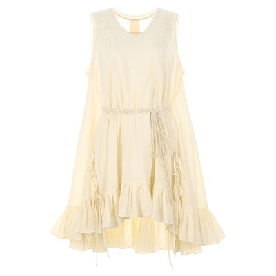 wanatry大A字米黄色设计连衣裙