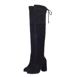 小个子过膝长靴女高跟冬季加绒2025年新款粗跟高筒靴子弹力长筒靴