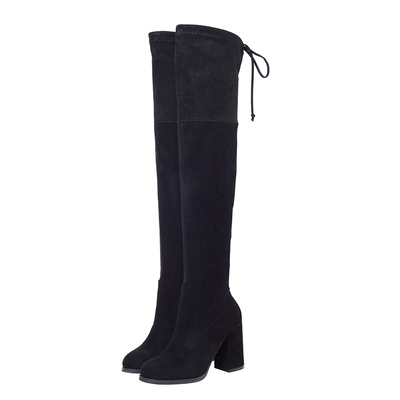 小个子过膝长靴高跟粗跟时装靴