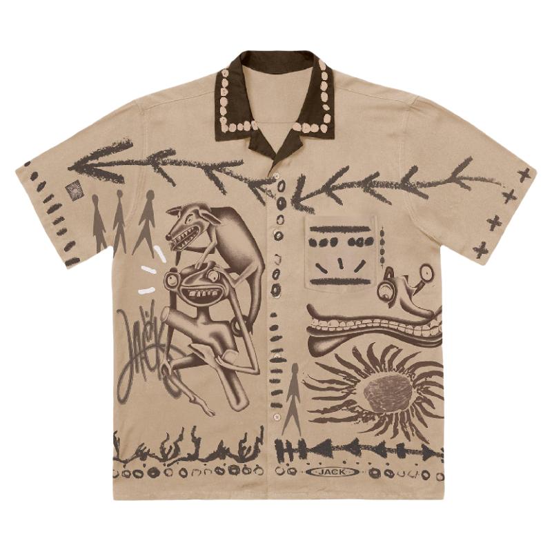 Travis Scott Cactus Jack Painter Button Up 涂鸦翻领衬衫短袖