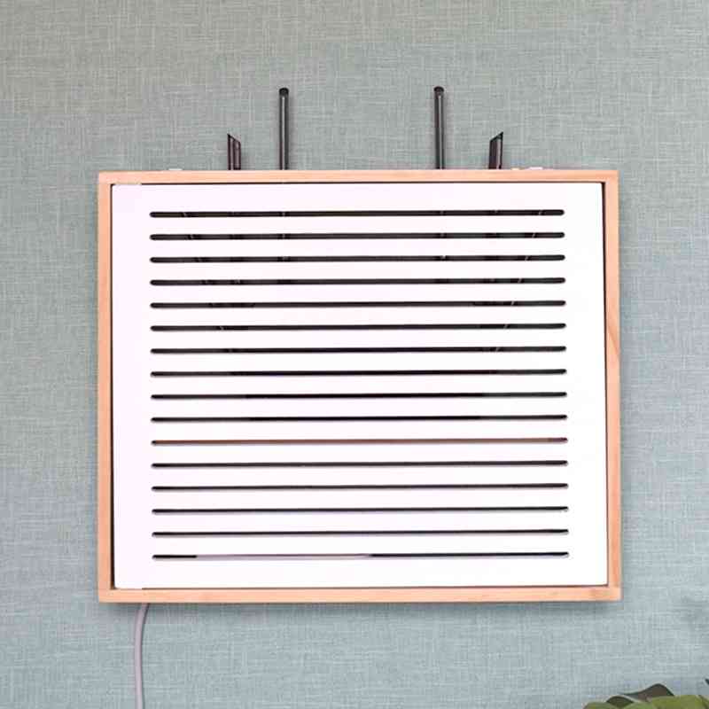 路由器收纳盒放置架挂墙实木光猫排插多媒体弱电箱装饰遮挡免打孔