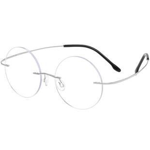 圆形无框眼镜男近视可配度数超轻纯钛圆眼镜框女乔布斯同款圆框镜