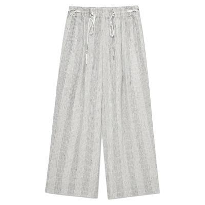 RODERICWONG亚麻条纹阔腿裤