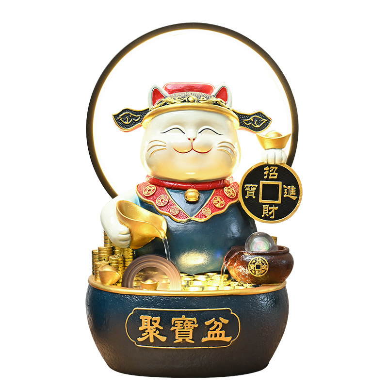 招财猫聚宝盆流水摆件循环水景