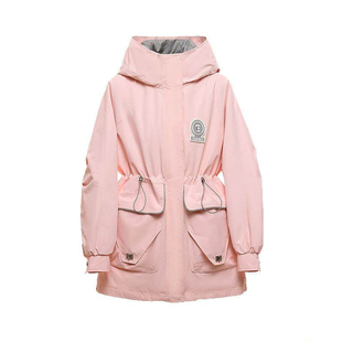 SMEN诗萌工装风粉色羽绒服女2025冬季新款抽绳收腰保暖夹克外套女