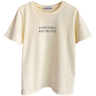 白色短袖t恤女装2026年春夏新爆款宽松小字母半袖内搭正肩棉上衣