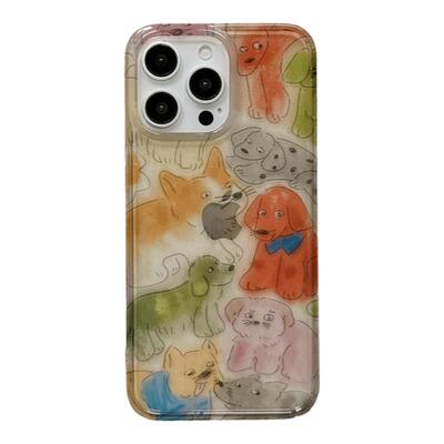 趣味卡通彩色涂鸦猫咪狗狗适用苹果15手机壳iPhone16ProMax新款15pro防摔13女款小众12硅胶14pro全包情侣软壳