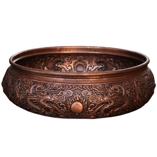 铜之魂 紫铜盆手工加厚复古艺术圆形家用洗脸手脚栽花装饰聚宝盆