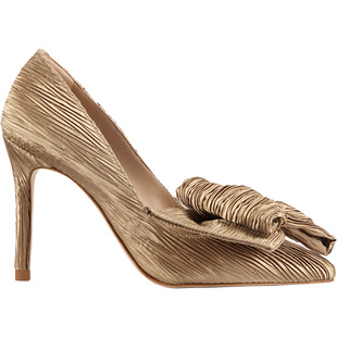 LK BENNETT金色尖头高跟鞋2025年秋冬10cm细跟蝴蝶结装饰宴会轻奢