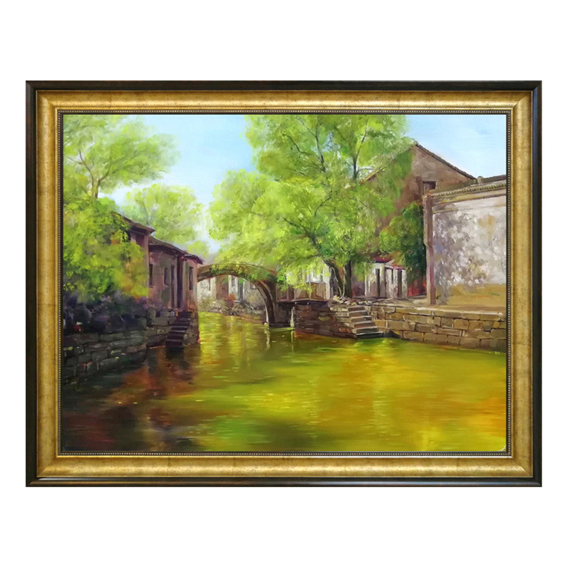 画家志明江南水乡手绘油画