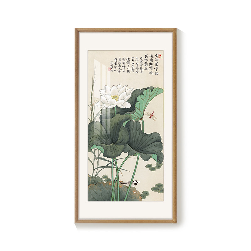 客厅新中式白荷红蜻图装饰画