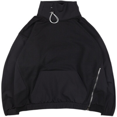 新因素高领半拉连机能风黑色卫衣