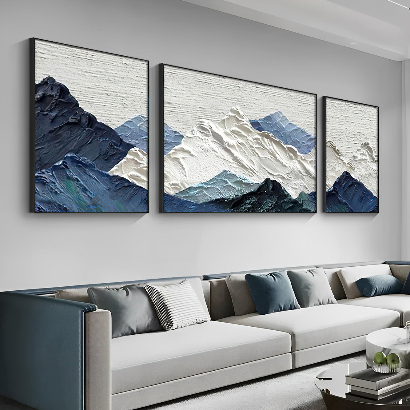 背有靠山手绘客厅装饰画高级感肌理壁画别墅酒店沙发背景墙挂画图片